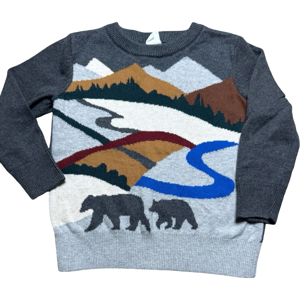 Baby Gap Bear Mountain Scenic Sweater Toddler 18-24M Gray Good Intarsia Knit